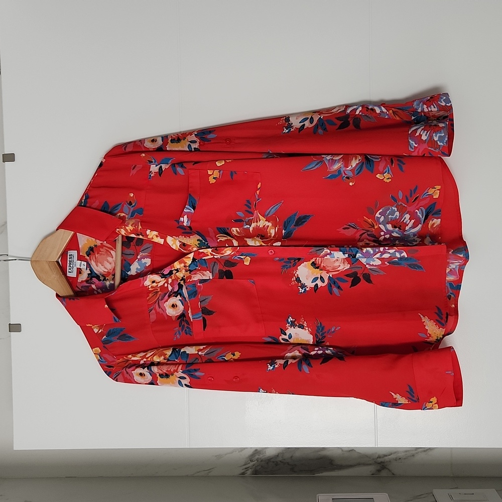 Express Red Floral Button-Down Shirt